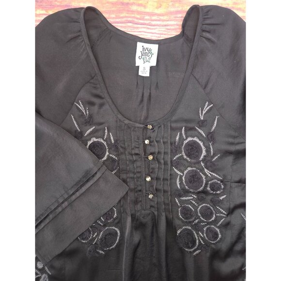 Ivy Jane Womens Black Embroidered Tunic Blouse Small Boho Chic - Picture 4 of 8